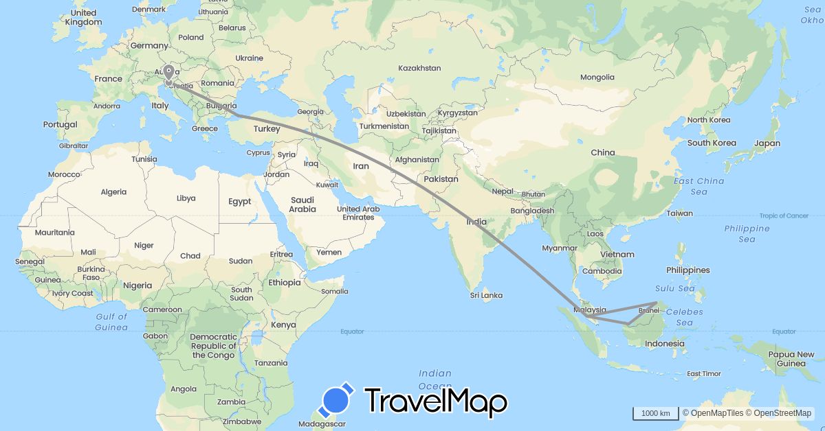 TravelMap itinerary: driving, plane in Malaysia, Slovenia, Turkey (Asia, Europe)